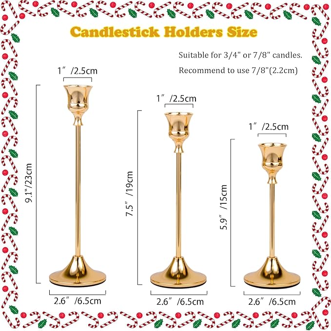 Candlestick Holders Brass Gold Metal Taper Candle Holders, Set of 6 Vintage Decorative Centerpiece Candelabra Tall Candle Stands for Table Mantel Wedding Housewarming