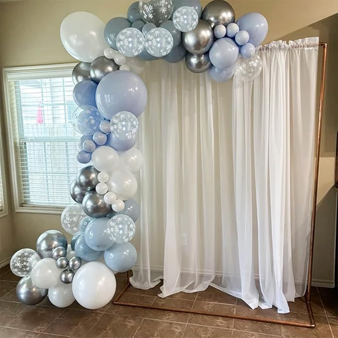 Blue White Balloons, 60 PCS 12 Inch Dusty Light Baby Blue White and Silver Balloon Snowflake Balloons for Winter Baby Boy Shower Decorations Bridal Shower Wedding Birthday Party