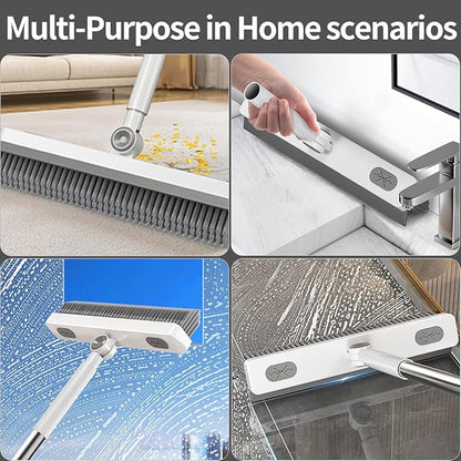 Floor Scrub Brush, 2 in 1 Cleaning Brush with Long Handle,Floor Scrubber Suit for Kitchen, Bedroom, Patio, Shower, Garage & Deck - Heavy Duty Tile, Concrete & Wood Surface Scrubber（White Grey）