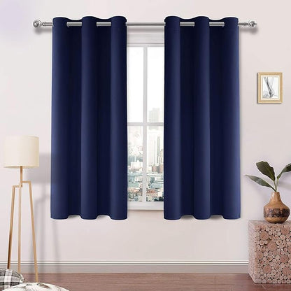 DWCN Navy Blue Blackout Curtains Blocking Light Room Darkening Thermal Insulated Grommet Window Curtain for Bedroom Living Room Privacy Solid Drapes 38 x 54 Inches Length, Set of 2 Thick Panels