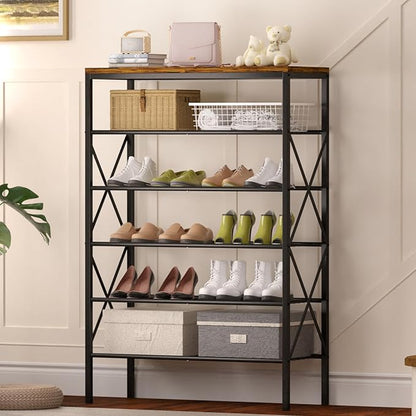 6 Tiers Metal Shoe Rack，Large Capacity Shoe Rack Holds 24 Pairs of Shoes, Durable and Stable, Adjustable Metal Shelf Stackable Shoe Shelf for Entryway, Hallway, Living Room, Closet