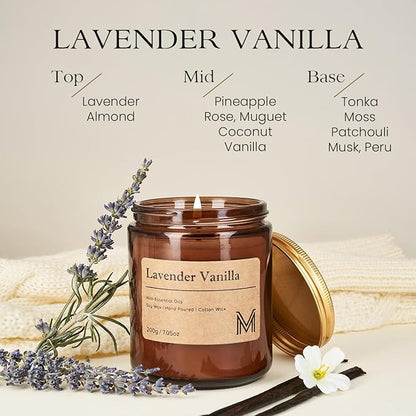 M&SENSE LavenderVanilla Scented Christmas Candle Gift, Aromatherapy Candle Set for Women, Soy Wax Candles Home Scented, Long Lasting Amber Jar Candles Gift for Christmas, Thanksgiving, Holiday
