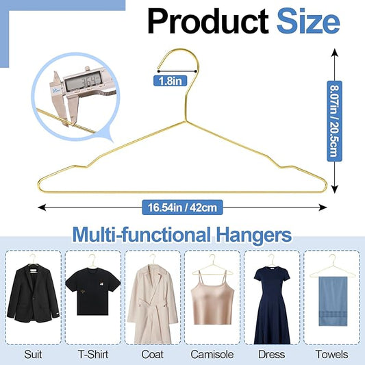 Gold Metal Hangers, 30 Pack Wire Clothes Hangers Bulk with Non-Slip Notches, Heavy Duty, Ultra Thin Space Saving, Standard Size for Coat, Suit, Dress, Shirt, Pants