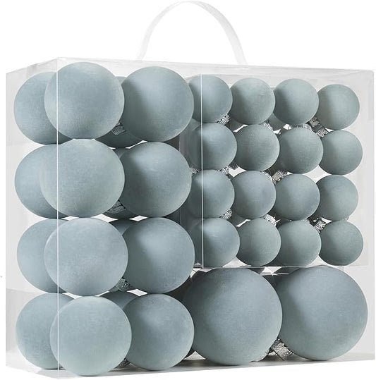 Velvet Christmas Ball Ornaments Set-46pcs Flocked Shatterproof Christmas Tree Decorations Plastic Xmas Decorative Hanging Ornaments for Xmas Holiday Home Decor,3 Sizes(Gray Blue)