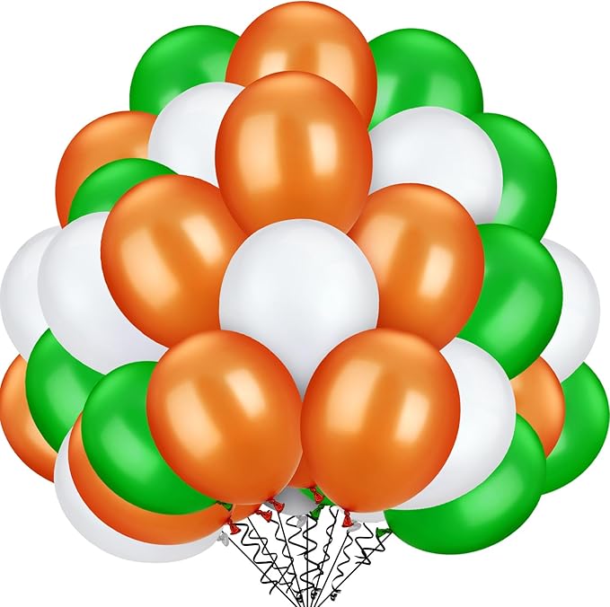 TecUnite 100 Pcs Orange White Green Latex Balloons 13 Inch Colorful Round Balloons for Wedding Birthday Festival Racing Car Poker Card Party Decoration