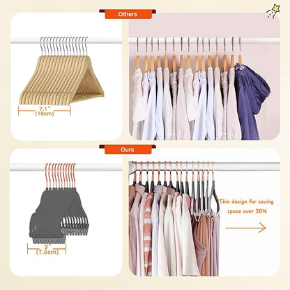 Stormix Baby Hangers - 24 Pack Non-Slip Kids Hangers with Clips, Heavy-Duty for Shirts, Pants, Skirts, Dresses, Jackets, Coats - Rose Gold Hooks