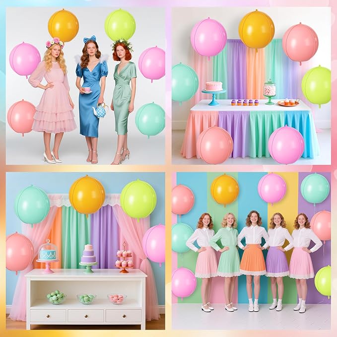 Pastel Round Foil Balloons 9 pcs,Multicolor Giant 4D Round Balloons 22 Inch for Kid's Birthday Rainbow Party Baby Shower