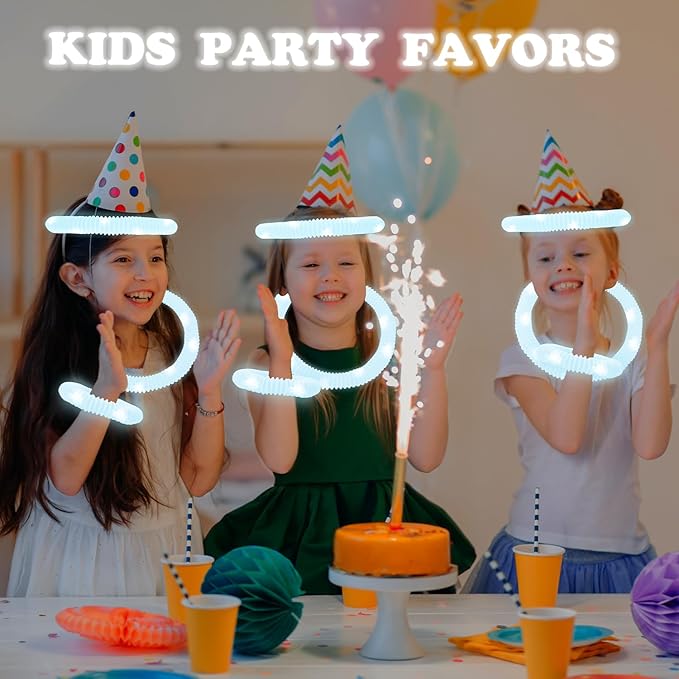 12-24 PCS White Glow Sticks Party Favors for Kids, LED Light Up Necklaces Bracelets Accessories for Toddlers, Glow Birthday Valentines Day Mardi Gras Party Supplies Decorations for Boys Girls