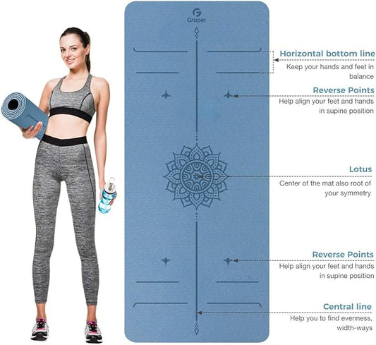 Yoga Mat Non Slip TPE Extra Wide Yoga Mat with Alignment Mark, 72"L x 32"W x 0.32"/0.24"Th (183cm x 80cm x 8mm/6mm), Anti-Tear Exercise Mat with Carrying Strap and Bag, Workout Mats for Yoga, Pilates