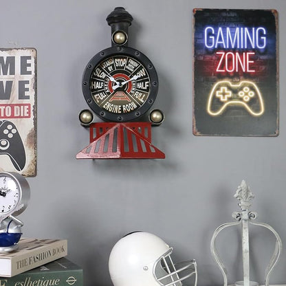 Vintage Wall Clock Train Gifts for Men Metal Steam Engine Steampunk Wall Decor Industrial Decor Man Cave Wall Decor