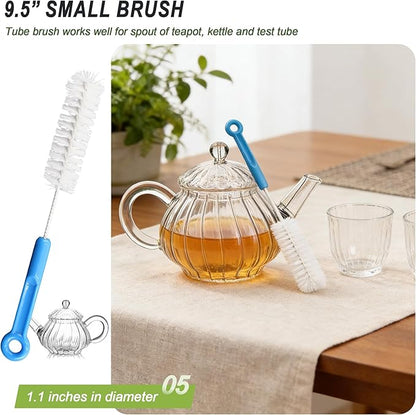 9Pcs Bottle Cleaning Brush Set with Long Handle, Nylon Tube Brush Cup Cleaner, Straw Brushes for Washing Narrow Neck Water Bottle Pipes Kettle Spout Cleaning