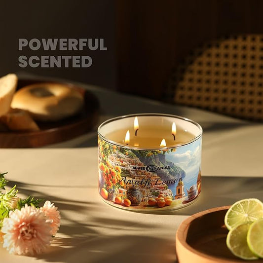 4EVER Scented Candles | 4-Wick 18oz Soy Wax Candle | Up to 50Hrs Clean Burn | Aromatherapy Candles for Home Scented | Gifts for Women & Mom, Amalfi Lemon