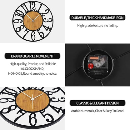 Large Wall Clock for Living Room Decor, 24 Inch Non Ticking Silent, Battery Operated Modern Vintage Oversized Wall Clock for Bedroom Kitchen