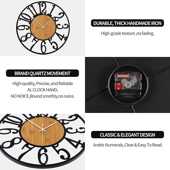 Large Wall Clock for Living Room Decor, 20 Inch Non Ticking Silent, Battery Operated Modern Vintage Oversized Wall Clock for Bedroom Kitchen