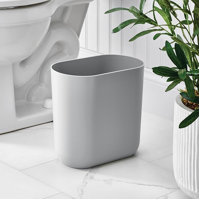 iDesign Small Slim Plastic Bathroom Trash Can, Garbage Can for Bedroom, Office, Desk, Dorm, Gray
