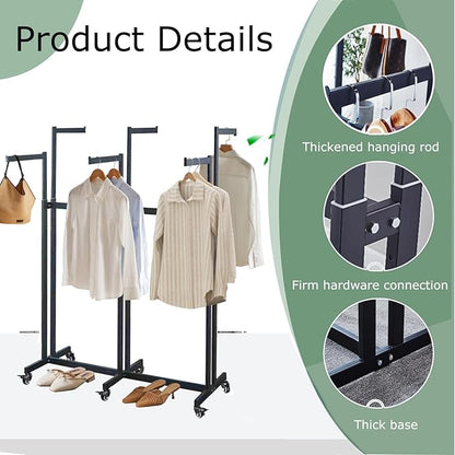 Metal Clothing Rack, 8 Arms Clothes Display Racks with Wheels, Adjustable Floor Standing Garment Rack From 46.85" to 64", Portable Retail Display Stand for Boutique Stores (Black, 8 Arm/68.5in)