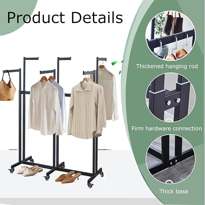 Metal Clothing Rack, 6 Arms Clothes Display Racks with Wheels, Adjustable Floor Standing Garment Rack From 46.85" to 64", Portable Retail Display Stand for Boutique Stores (White, 6 Arm/45.66in)