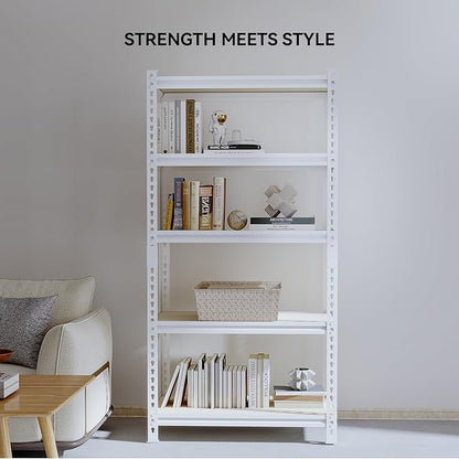 36"W "Father&I" 5-Shelf Industrial Metal Steel Garage/Tote Storage Shelves Heavy-Duty Adjustable Rack: Tall Shelving Units Organizer for Closet/Basement/Pantry/Shop/School 72"H*36W*16"D, White