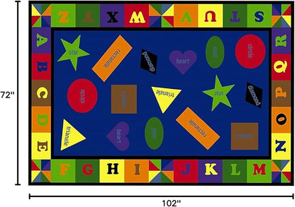 Colorful Shapes Preschool Rug with Bright Colors, 6' x 8'6" Rectangle, Educational Classroom Rug, Kids Learning Play Mat | Area Rug for Bedroom or Playroom