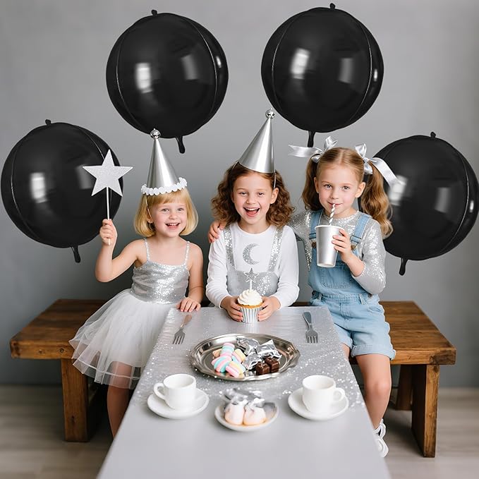 Black Round Foil Balloons 9 pcs,Black Giant 4D Round Balloons 22 Inch for Wedding Graduation Anniversary Baby Shower Birthday Party Decorations