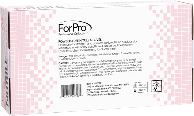 ForPro Disposable Nitrile Gloves, Chemical Resistant, Powder-Free, Latex-Free, Non-Sterile, Food Safe, 4 Mil, 100-Count