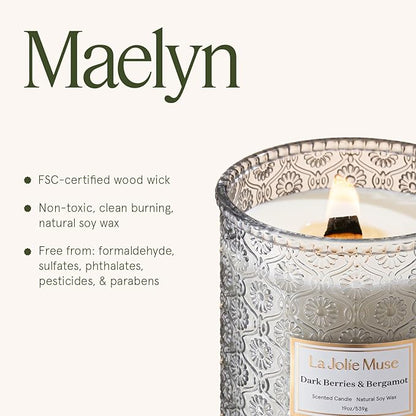 LA JOLIE MUSE Dark Berries & Bergamot Scented Candles, 19 oz Large Glass Jar Candle, Candle Gifts for Women&Men, Natural Soy Candles for Home, 90 Hours Long Burning Time