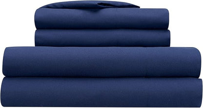 Serta Simply Clean Super Soft Hypoallergenic Stain Resistant Deep Pocket 4 Pieces Solid Bed Sheet Set, Full, Navy