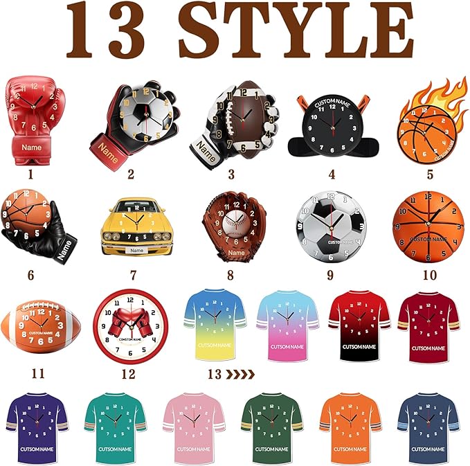 Personalized Clocks with Name Custom Football Wall Clock for Home Decoration Fathers Day Dad Gifts Birthday Christmas Creative Clock Customized Gift for Men Women Bedroom Living Room Decor