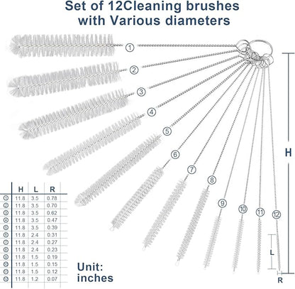 Straw Cleaner Brush Set, 12-Piece 11.8 Inch Long Botthle Cleaning Brush, Nylon Tube Brush Kit for Straws on Tumbler, Water Bottle, Sippy Cup and Pipes, Tubes or Tea Pot Spout