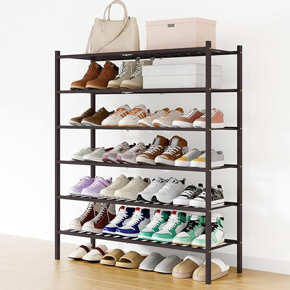 Smiry Shoe Rack, 6 Tier Long Bamboo Shoe Organizer, Stackable Free Standing Wooden Shoe Storage Shelf for Closet, Entryway, Front Door Entrance, Brown