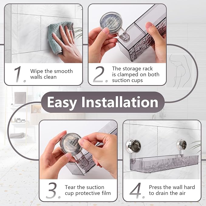 Corrugated Suction Cup Storage Holder,Movable Shower Shelf Suction Cup,Shower Caddy Large Organizer Bathroom,No-Drill Wall Mounted Bathroom Storage Rack Shelf(Black)