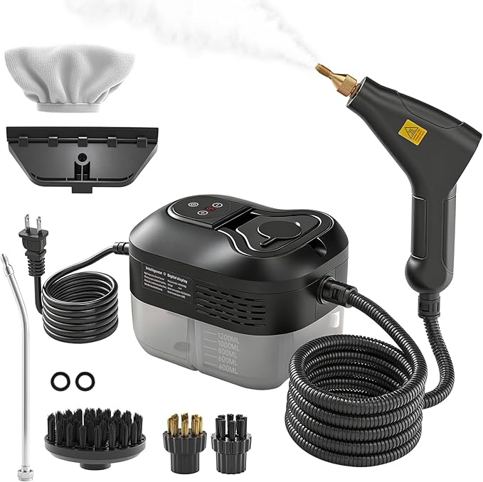 Steam Cleaner For Home, Portable Handheld Steamer For Cleaning Powerful High Pressure Steam Cleaner For Car Detailing Kitchen Grease Tile Grout(Black)