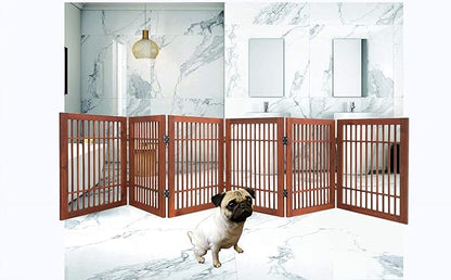 Pet Dog Gate Strong and Durable Freestanding Folding Acacia Hardwood Portable Wooden Fence Indoors or Outdoors by Urnporium (Brown Pet Gate, 6 Panel 24" Tall)