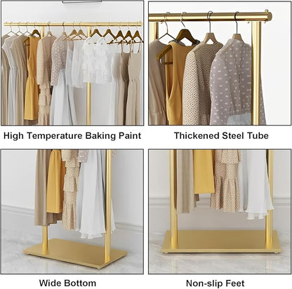 Gold Clothing Rack for Boutique, Gold Garment Rack, Double Pole Supported Stable Metal Retail Clothes Stand, Freestanding Clothes hanging Rack in Bedroom and Laundry Room (gold, 39.37X51.18in)