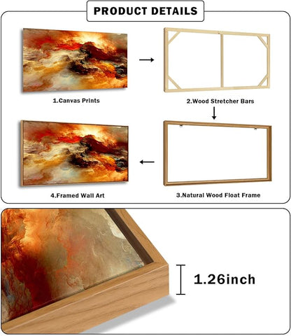 YYYYHPP WKYP0275 Abstract Wall Art Orange Flow Canvas Wall Art Wood Framed Canvas Prints Painting Pictures Ready to Hang for Living Room Bedroom Kitchen Home and Office Wall Decor