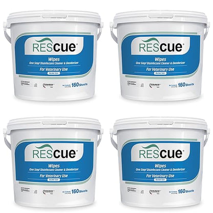 REScue One-Step Disinfectant Cleaner & Deodorizer Wipes for Vet Use – Cleaner for Kennels, Litter Boxes, Vet Offices, Pet Grooming Surfaces – Extra Large, 160-Count Wipes Bucket (4 Pack)