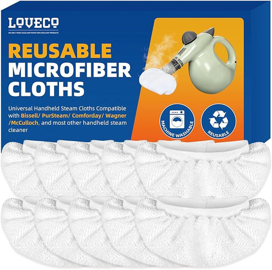 LOVECO 10 Pack Universal Microfiber Cloths for Handheld Steam Cleaner - Compatible with Bissell Steam Shot, Comforday, PurSteam, Wagner, etc - Reusable Washable Microfiber Rags