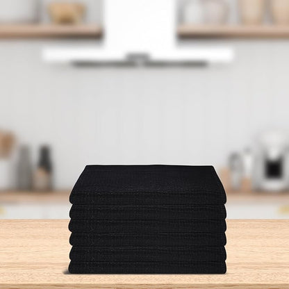 Kitchen Towels Set of 6 Soft Premium Cotton Highly Absorbent Dish Towels 18x28 Inches, Washable & Reusable Tea Towel, Quick Drying Dish Cloths with Hanging Loop - Black Solid