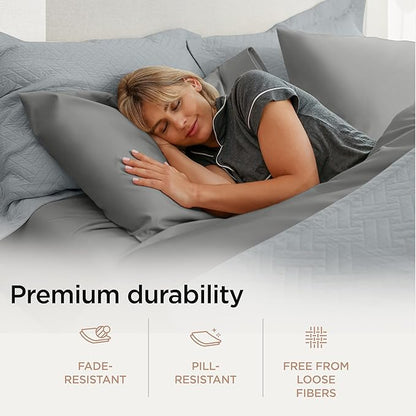 Threadmill Supima Cotton Luxury Sheets, California King, 1000 Thread Count Sateen Weave, 4 Pc Set, Dark Grey with Elasticized Deep Pocket