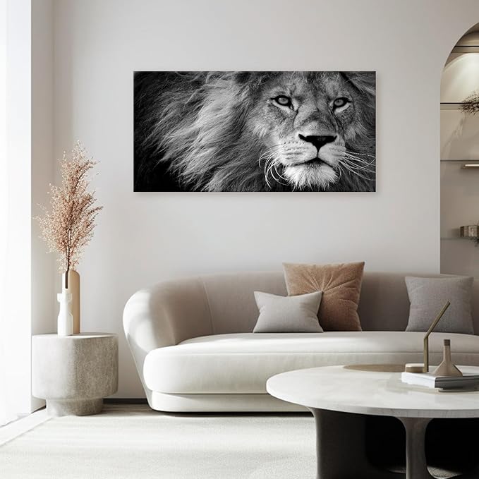 Baisuart D0198 Modern Giclee Canvas Prints Wall Art Stretched Artwork Black and White Lion Pictures to Photo Paintings on Canvas Wall Art for Bedroom Living Room Home Decorations Office Wall Décor