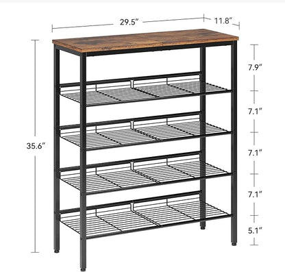Shoe Rack for Closet,5 Tier Shoe Organizer for Entryway,Shoe Shelf with Storage Shelves and Spacious Top,Max Holds 20 of Shoes,Rustic Brown