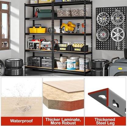 36" W Father&I 5-Shelf-Rack Industrial Metal Steel Utility Garage/Kitchen Storage Stand Shelves Shelving Unit Adjustable 5T Heavy-Duty Organizer for Bin/Closet/Pantry/ 72" H*36W*16D, Black