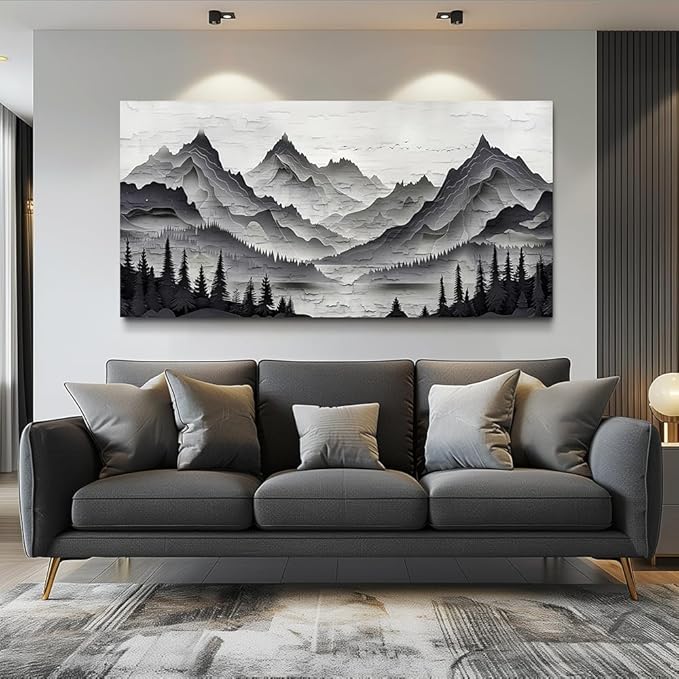 ZUITINGHUA Canvas Wall Art For Living Room Large Wall Decor For Office Bedroom Decorations Black Mountains Landscape Pictures Farmhouse Painting Artwork Room Wall Mural Aesthetic Home Decor 30x60 In