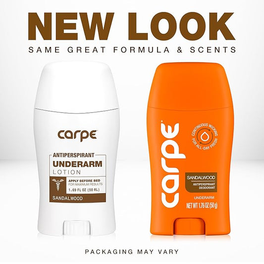 Carpe Underarm Antiperspirant and Deodorant, Clinical strength with Sandalwood scent, Combat excessive sweating Stay fresh and dry, Great for hyperhidrosis (Pack of 3)