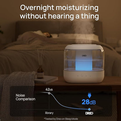 Dreo Humidifiers for Bedroom, 4L Top Fill for Large Room, 36H Runtime, 28 dB Quiet Supersized Cool Mist Air Humidifier for Baby Nursery, Plants, Indoor, Night Light, Easy to Clean & Fill