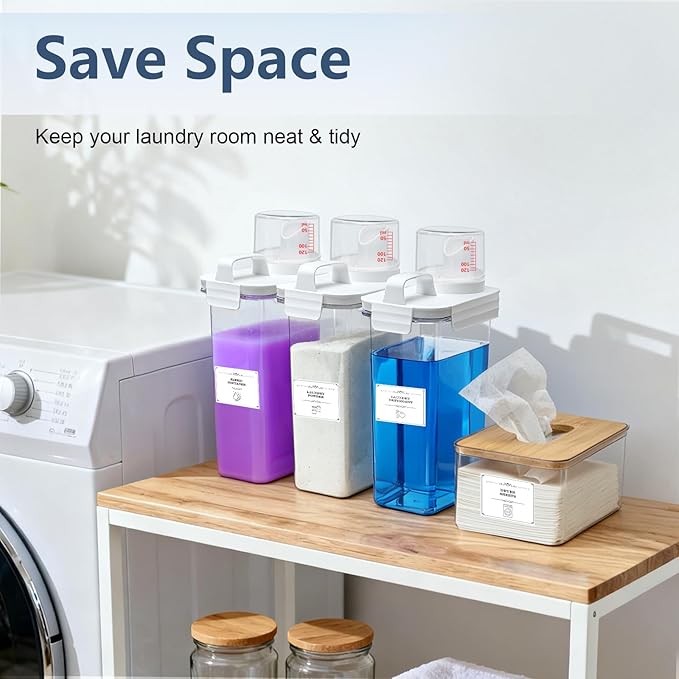 2 Pack Laundry Detergent Dispenser and Dryer Sheet Holder Set, 78 oz Laundry Soap Dispenser, Plastic Liquid Fabric Softener Dispensers for Laundry Room Organization with 12 Labels