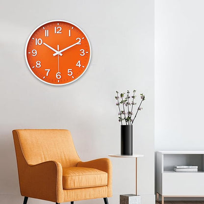 HZDHCLH Wall Clocks Battery Operated,Wall Clock Orange,12 inch Wall Clock Silent Non Ticking Modern 3D Numbers for Kitchen Bedroom Living Room Office Classroom Decor
