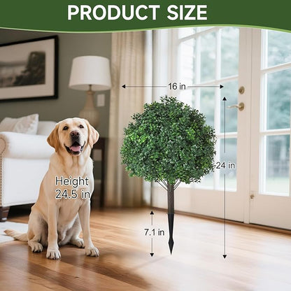 Boxwood Topiary Balls Artificial Outdoor Set of 2,UV Resistant with Spike Faux Plants for Garden,Indoor, Porch,Yard, Balcony Decor