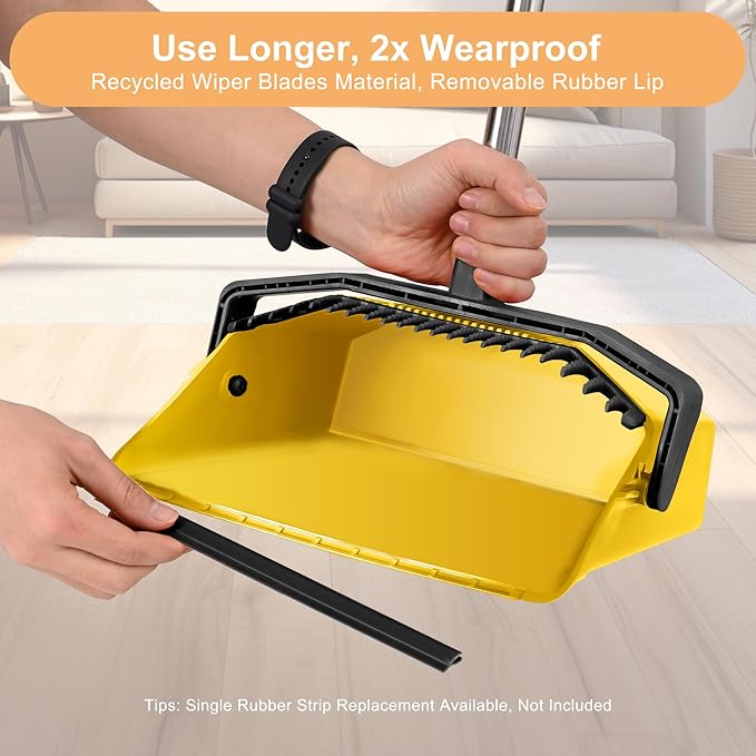3-Pack Commercial Broom and Dustpan Combo Set, Industrial 51'' Broom and Dustpan Set, Large Standing Bulk Dust Pan Long Handle for Hall Office Garage Floor Outdoor - Bright Yellow