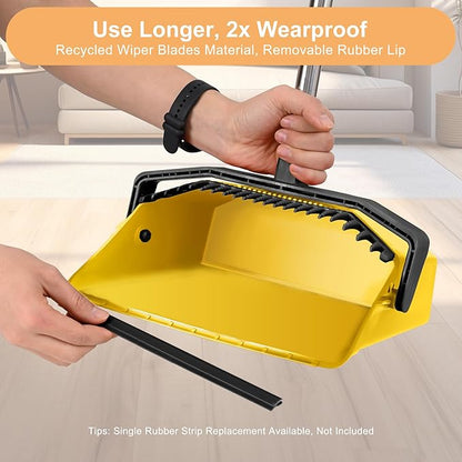 3-Pack Commercial Broom and Dustpan Combo Set, Industrial 51'' Broom and Dustpan Set, Large Standing Bulk Dust Pan Long Handle for Hall Office Garage Floor Outdoor - Bright Yellow
